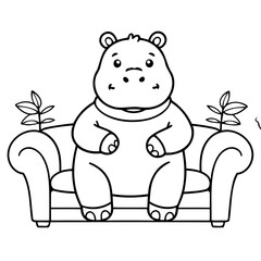 Vector illustration of a cute Hippo drawing for kids page