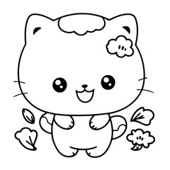 Simple vector illustration of Kawaii drawing for kids colouring page
