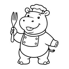 Simple vector illustration of Hippo hand drawn for kids page