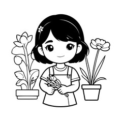 Simple vector illustration of Florist for children colouring activity
