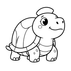 Cute vector illustration Turtle colouring page for kids