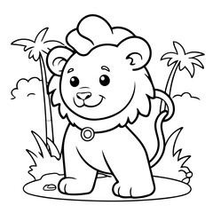 Simple vector illustration of Lion hand drawn for toddlers