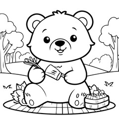 Cute vector illustration Bear drawing for toddlers coloring activity