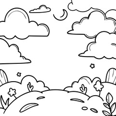 Simple vector illustration of Sky drawing for kids colouring activity