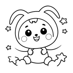 Simple vector illustration of Kawaii drawing for toddlers coloring activity