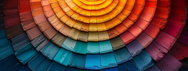 Fototapeta premium master palate paint color wheel with different colorful geometric swatches in a rainbow color tones in a circle 