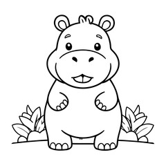 Cute vector illustration Hippo for kids coloring activity page