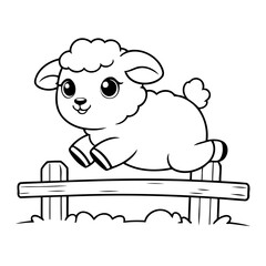 Vector illustration of a cute Sheep doodle drawing for kids page