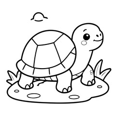 Cute vector illustration Turtle doodle colouring activity for kids