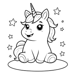 Cute vector illustration Unicorn drawing for colouring page