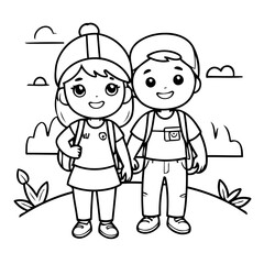 Cute vector illustration Couple doodle black and white for kids page