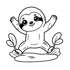 Simple vector illustration of Sloth drawing colouring activity