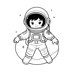 Vector illustration of a cute Astronaut drawing for kids page