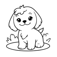 Cute vector illustration Maltese doodle black and white for kids page