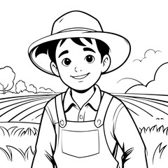 Cute vector illustration Farmer for kids colouring page