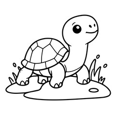 Vector illustration of a cute Turtle drawing for kids page