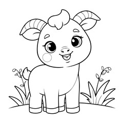 Vector illustration of a cute Goat drawing for children page