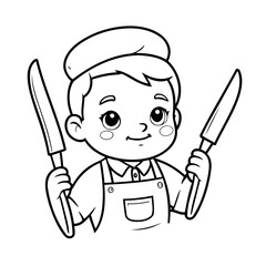 Vector illustration of a cute Butcher doodle for kids colouring page