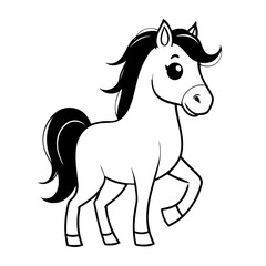 Simple vector illustration of Horse drawing for kids colouring activity