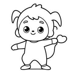 Obraz premium Simple vector illustration of Kawaii drawing for kids colouring activity