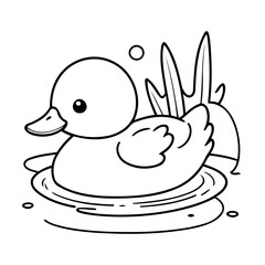 Simple vector illustration of Duck colouring page for kids