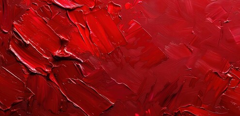 Abstract red colored painting background texture. Oil paint brush strokes on canvas.