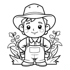 Vector illustration of a cute Farmer doodle for toddlers colouring page