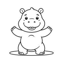 Cute vector illustration Hippo drawing for toddlers coloring activity