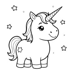 Cute vector illustration Unicorn colouring page for kids