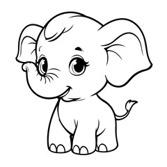 Cute vector illustration Elephant drawing for kids page