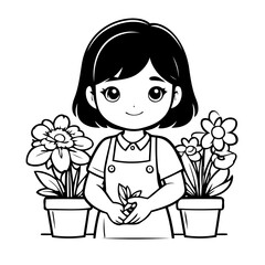 Simple vector illustration of Florist drawing for toddlers coloring activity