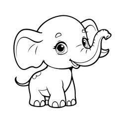 Simple vector illustration of Elephant hand drawn for kids coloring page