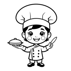 Cute vector illustration Chef drawing for kids page