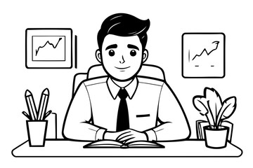 Vector illustration of a cute Man drawing for kids colouring activity