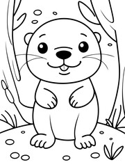 Simple vector illustration of Otter drawing for toddlers colouring page