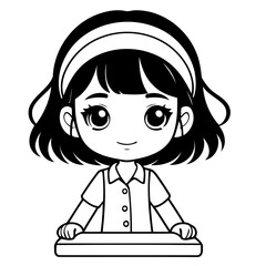 Cute vector illustration Cashier doodle black and white for kids page