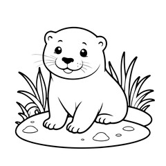 Cute vector illustration Otter drawing for kids colouring page