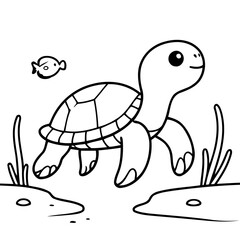 Simple vector illustration of Turtle drawing for toddlers colouring page