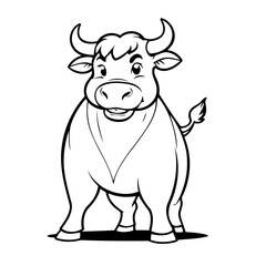 Vector illustration of a cute Bull drawing for toddlers colouring page