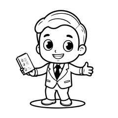 Vector illustration of a cute Businessman drawing for kids page