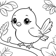 Vector illustration of a cute Bird doodle drawing for kids page