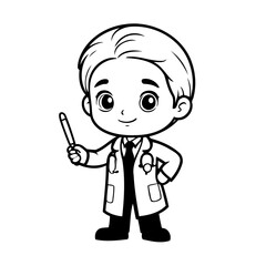 Vector illustration of a cute Doctor doodle for kids colouring page