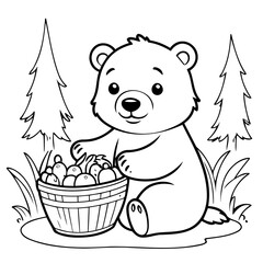Vector illustration of a cute Bear drawing for kids colouring activity