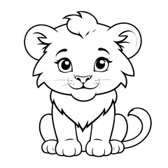 Simple vector illustration of Lion colouring page for kids