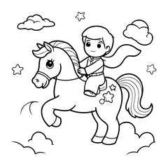 Vector illustration of a cute Horseman drawing for children page