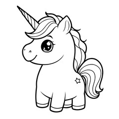 Cute vector illustration Unicorn doodle black and white for kids page