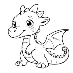 Fototapeta premium Cute vector illustration Dragon doodle for kids colouring page