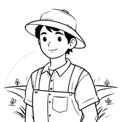 Vector illustration of a cute Farmer doodle for kids colouring page
