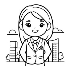 Vector illustration of a cute BusinessWoman doodle for toddlers coloring activity
