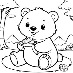 Cute vector illustration Bear doodle for kids colouring page